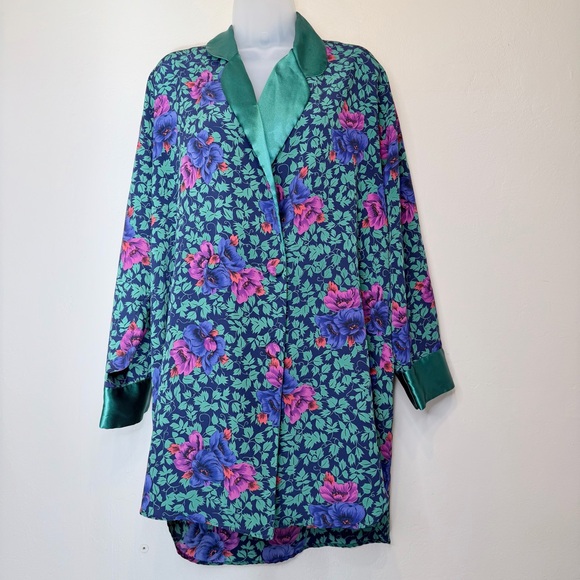 VS | VTG Gold Label Floral Ivy Print Relaxed Mini Nightie Robe Sleep Shirt - Picture 2 of 16